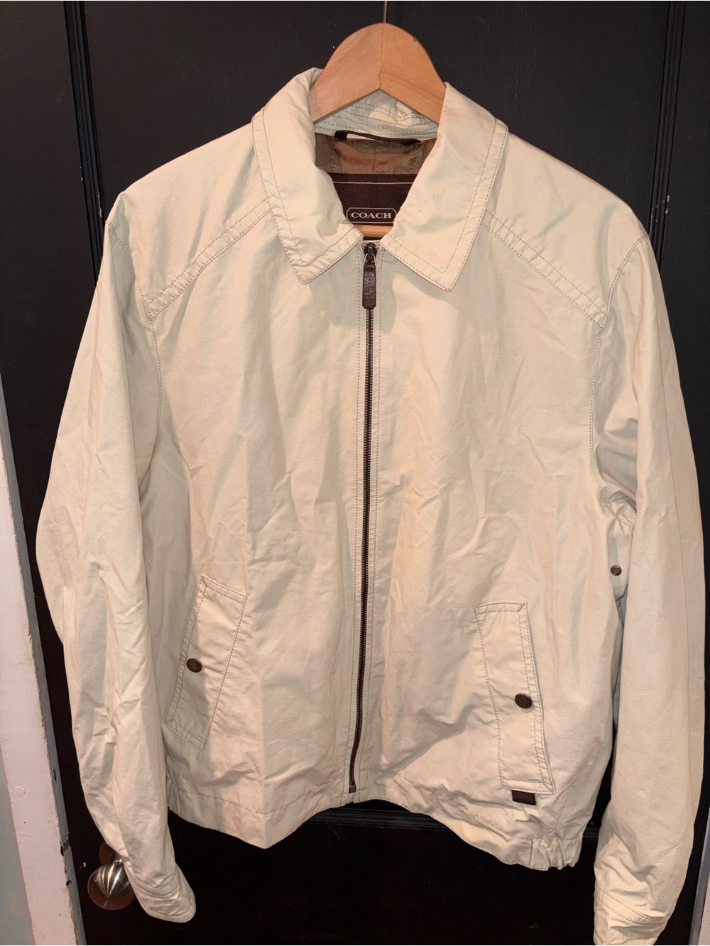 Coach Heritage Signature Lined Lightweight Jacket Tan Beige Ivory Size M